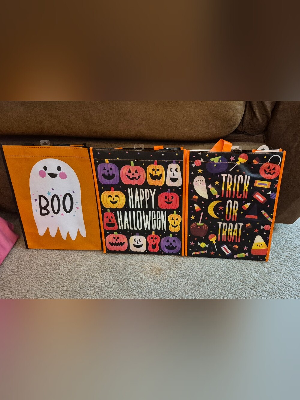 Happy Halloween Reusable Trick-or-Treat Bags - Black & Orange. SET OF 3. NEW!